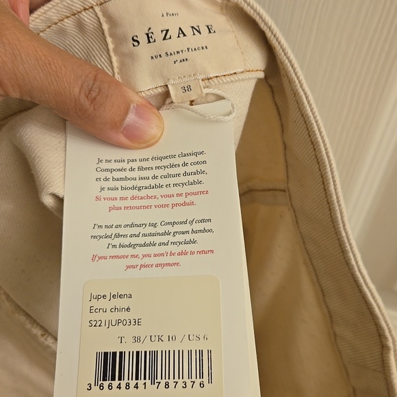 Sezane Jelena Ecru 100% Cotton Short Skirt - Picture 8 of 8